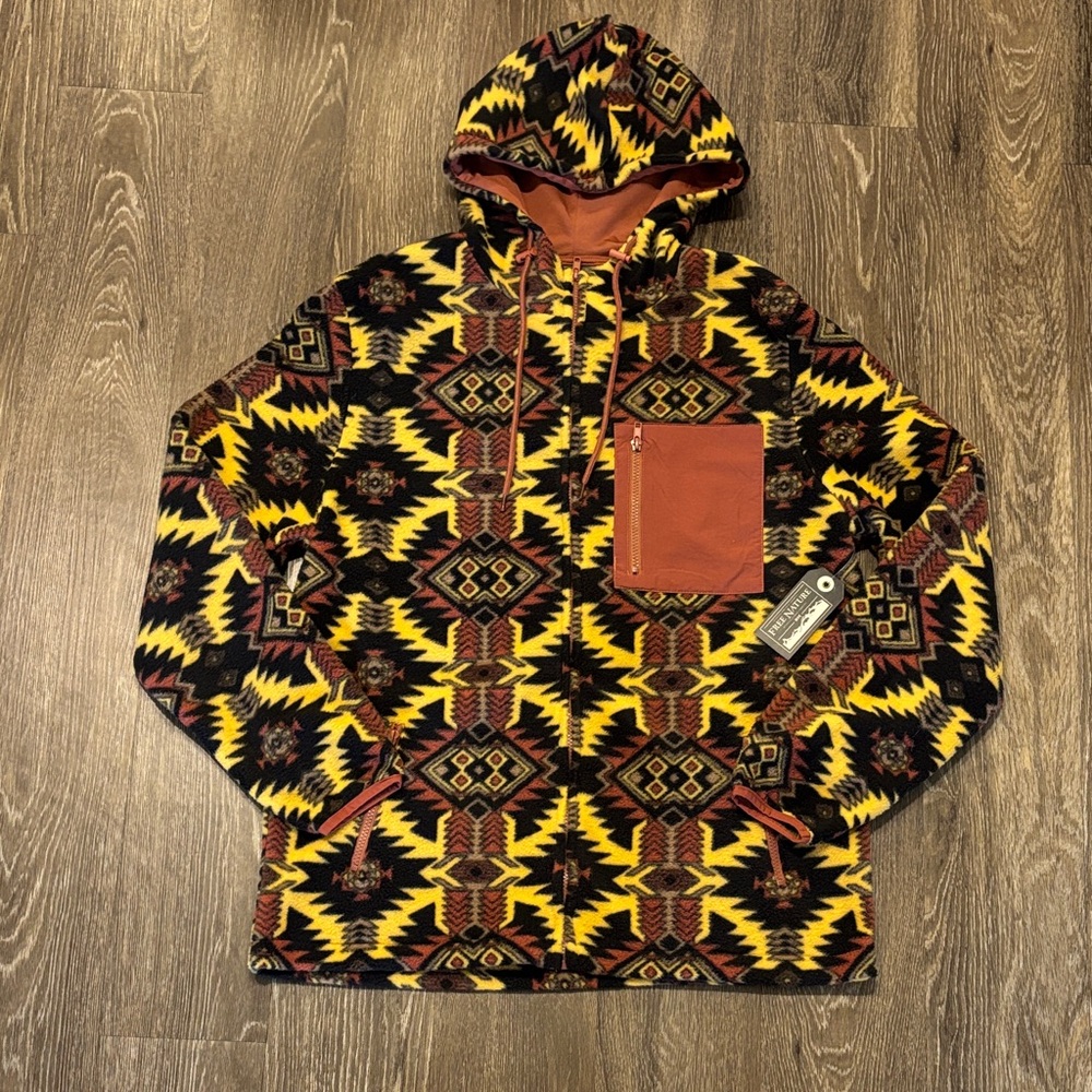 Men's Hooded Fleece Jacket in Yellow & Rust Pattern